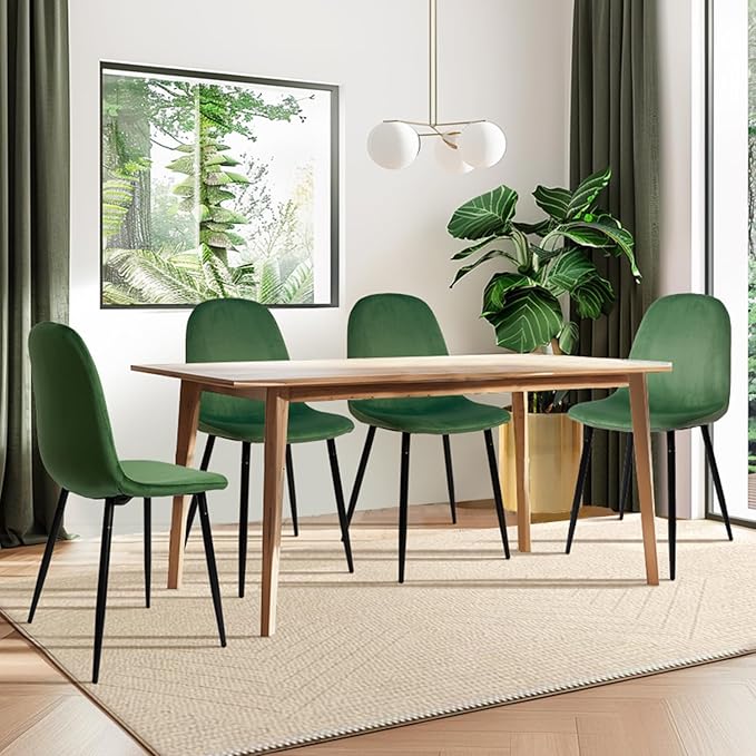 CangLong Modern Velvet Dining Chairs Set of 2 – Upholstered Accent Chairs with Metal Legs, Dark Green for Living Room, Bedroom, Restaurant