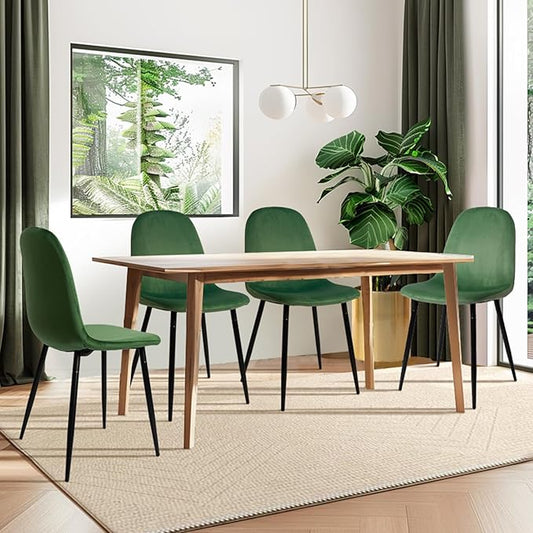 CangLong Modern Velvet Dining Chairs Set of 2 – Upholstered Accent Chairs with Metal Legs, Dark Green for Living Room, Bedroom, Restaurant