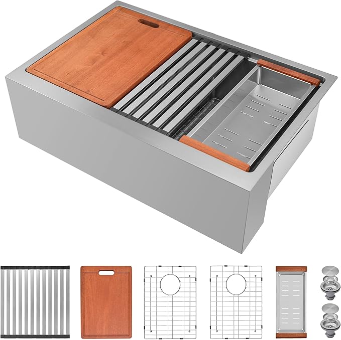 Kitsitchen 30 Inch Kitchen Sink, Undermount Farmhouse Kitchen Sink, 50/50 Double Bowl Undermount Kitchen Sinks, 16G Stainless Steel 30" x 22"x 10" Large and Deep Workstation Sink with Accessories