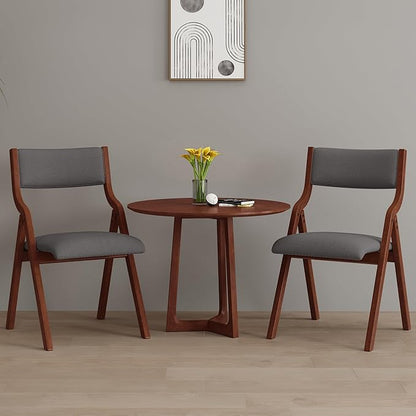 Ball & Cast Upholstered Folding Dining Chairs Set of 2, Foldable Wooden Chair 2-Pack, Portable Office-Chair for Kitchen Outdoor Activity, Easy Carry & Storage, Cherry+Dark Grey