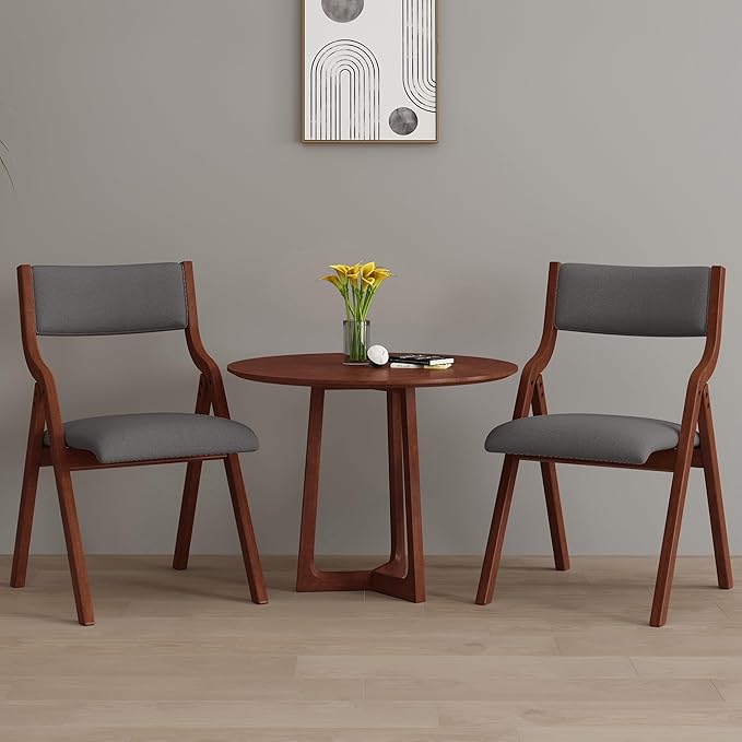 YOPTO Folding Wooden Chairs Set of 2 with Padded Seat,Portable Dining Chairs W/Ergonomically Designed Back and Cushion,for Dining Room,Restaurant,Kitchen,Office