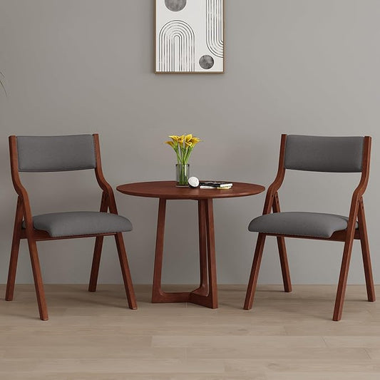 Ball & Cast Padded Folding Chairs 2 Pack,Solid Wood Frame Foldable Dining Chair,18" Seat Height,Space Saving,Easy to Carry Suitable for Kitchen, Bedroom, Light Grey