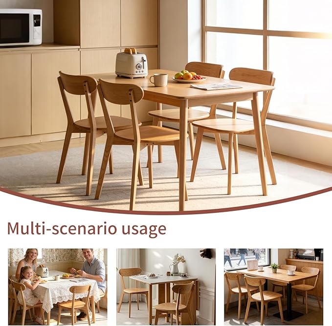 Dining Chairs Set of 4 - Solid Oak Wood Complete Set, 400 lb Capacity & Ergonomic Back, Ready for Kitchen Table, Breakfast Nook, or Restaurant