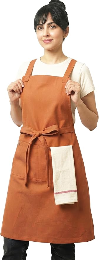 100% Cotton Kitchen Apron with 2 Pockets – Adjustable Chef Apron for Cooking Baking BBQ – Unisex Apron