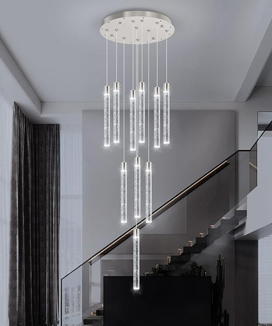 10-Light Long Large Modern Led Crystal Chandeliers Modern Spiral Chandeliers High Ceilings Chandelier for Staircase Foyer Chrome