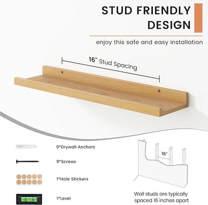 FLYJOE Floating Picture Ledge Shelves for Wall Set of 4, 24 Inch Wall Shelves with Lip Long Large Nursery Book Shelf for Toys Storage Kids Bookshelf Wall Mounted Living Room Bedroom Decor Frames