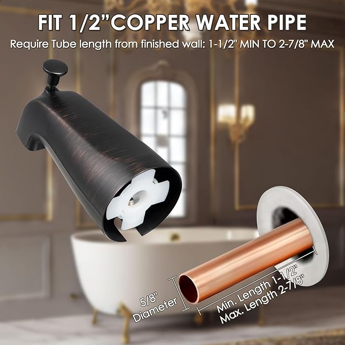 Enhon Slip on Tub Spout with Diverter, Compatible with American Standard 8888026.002 Tub Spout, Bathroom Bathtub Faucet, Fits 1/2 Copper Water Tube(5/8 Dia), 5/32 Hex Wrench(Oil Rubbed Bronze,1)