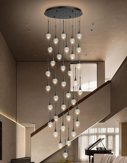 36 Light Modern Glam Crystal Chandelier for High Ceiling LED Dimmable Ceiling Pendant Light Staircase Foyer Enterway Living Room Chandelier Lighting Antique Black