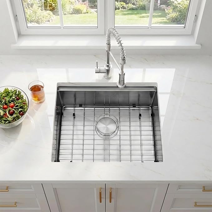 23 Inch Black Undermount Kitchen Sink,16 Gauge Stainless Steel Kitchen Sink Single Bowl, 23"x19"x9" Undermount Sink Ledge Workstation Sinks With All Accessories, Multi-Functional Sinks