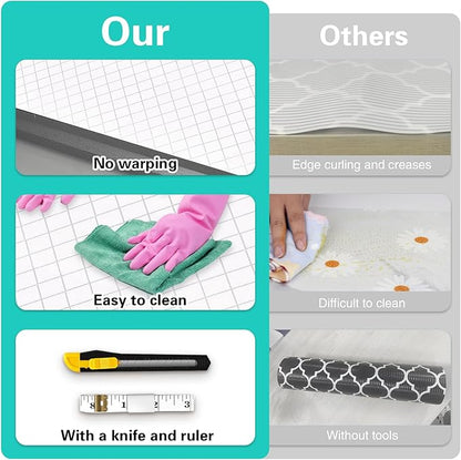 Shelf and Drawer Liner for Kitchen Cabinet,18 in x 30 FT Non-Adhesive Rhombus Cabinet Liners for Shelves Non-Slip Waterproof Kitchen Drawer Liners Contact Paper Shelf Paper with Knife and Tape Measure