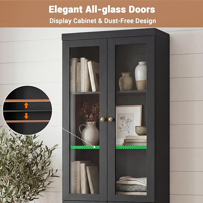 Cyclysio Kitchen Pantry Cabinet, 80" Wood Pantry Storage Cabinet with Doors and Adjustable Shelves, Kitchen Cabinet with Thickened Top Panel, Tall Cabinet for Livingroom, Pantry, Bathroom (2, Black)