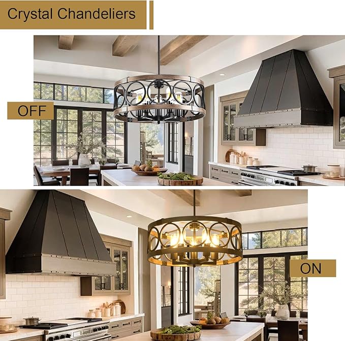 Flush Mount Ceiling Light Fixture Ceiling Mount,5 Light Black Farmhouse Chandelier 19.7" Rustic Farmhouse Chandelier Modern Pendant Light Fixtures for Kitchen Lighting Fixture