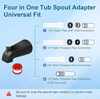 Universal Tub Spout for 1/2" Copper Pipe, 1/2" IPS and 3/4" IPS, Bathtub Faucet with Diverter and Adapter and Hex Wrench (Matte Black)