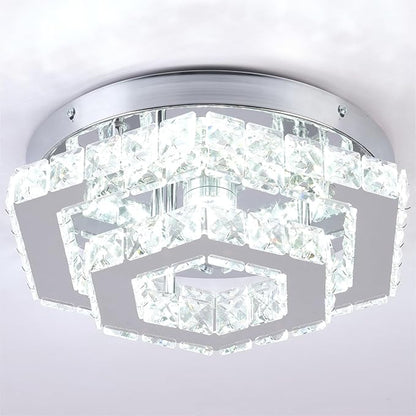 CXGLEAMING Modern LED Chandelier Flush Mount Ceiling Light Fixture Crystal Chandeliers for Living Room Bedroom Dining Kitchen (6500K Cool White)