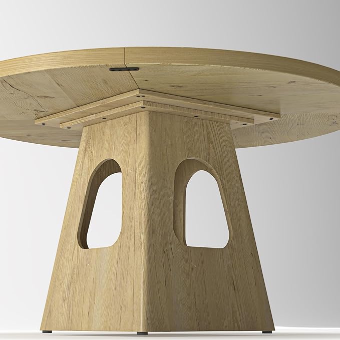47" Round Wooden Dining Table, Kitchen Table with Rustic Farmhouse Look, Dinner Tables with Storage Base for Home Dining Areas, Natural