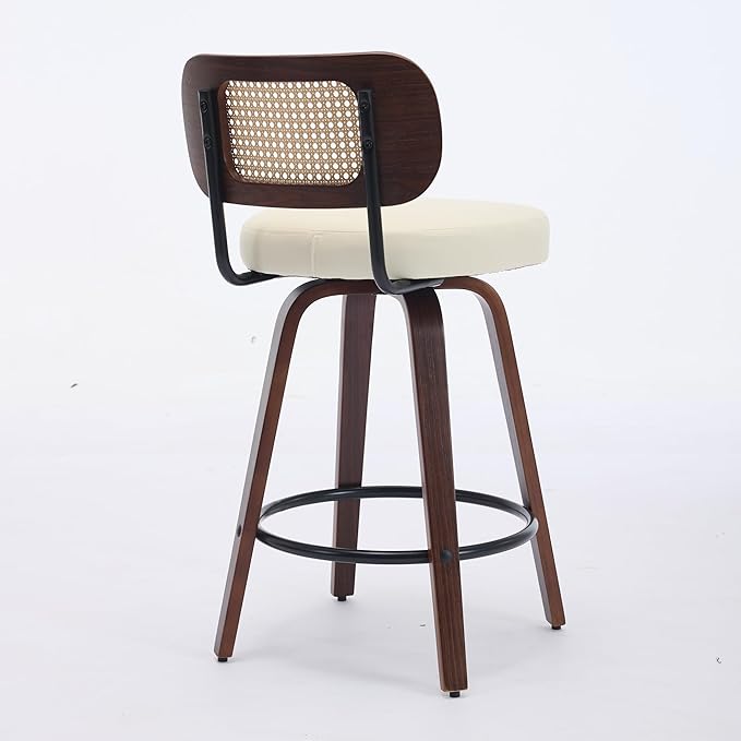 Modern Dining Chair Mid-Century Counter Height Bar Stools with Upholstered Seat, Sturdy Stable Dining Chairs for Kitchen Island, Counter, Bar or Dining Room Furniture,Beige-PU-setof2