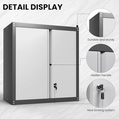 Metal Garage Storage Cabinet, Metal Wall Cabinets with Doors and Shelves, Steel Locking Cabinets, Floating Tool Cabinet for Garage, Basement, Warehouse