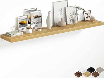 Fun Memories 66 Inch Floating Shelves, 12 Inch Deep Wall Shelf for Fireplace Mantel, Oak Deep Storage Shelves for Home & Office, Long Floating Shelf with Invisible Bracket, Set of 1