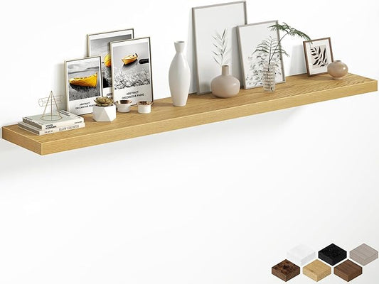 Fun Memories 66 Inch Floating Shelves, 12 Inch Deep Wall Shelf for Fireplace Mantel, Oak Deep Storage Shelves for Home & Office, Long Floating Shelf with Invisible Bracket, Set of 1