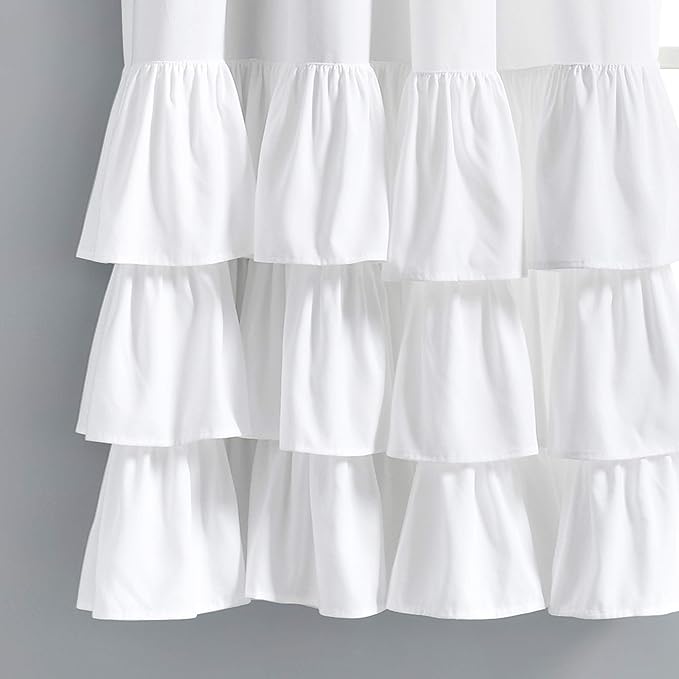 Lush Decor Allison Ruffle Light Filtering Window Curtain Panels Pair 40" W x 63" L White - Coquette Curtains for Bedroom - Drapes - Ruffle Curtains Kids