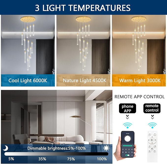 13-Light Long Large Modern Led Crystal Chandeliers Modern Spiral Chandeliers High Ceilings Chandelier for Staircase Foyer Gold