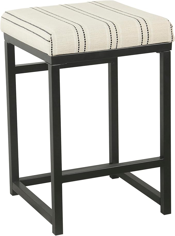 Homepop Home Decor | Modern 24-Inch Counter Stool | Backless Metal Frame Bar Stools Counter Height | Decorative Home Furniture, Black and White Stripe