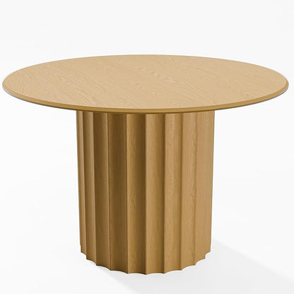 Casaphoria 46" Round Dining Table, Modern Wood Kitchen Table with Cylindrical Wide Bar Concave Base for Living Room & Dining Room, Easy Assembly Farmhouse Furniture for 4-6, Oak