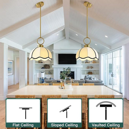 11.81” Modern Boho Pendant Light Vintage Farmhouse White Fabric Pendant Light Fixtures Adjustable Rod Hand Woven Pendant Lights for Kitchen Island, Dining Room, Bedroom, Hallway, Entryway