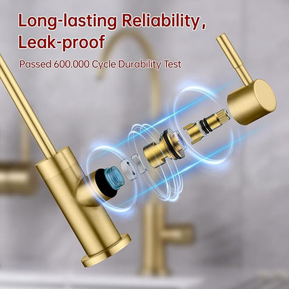 SUMERAIN NSF Certification 100% Lead-Free Kitchen Water Filter Faucet SUS304 Stainless Steel, Brushed Gold Drinking Water Faucet for Kitchen Sink