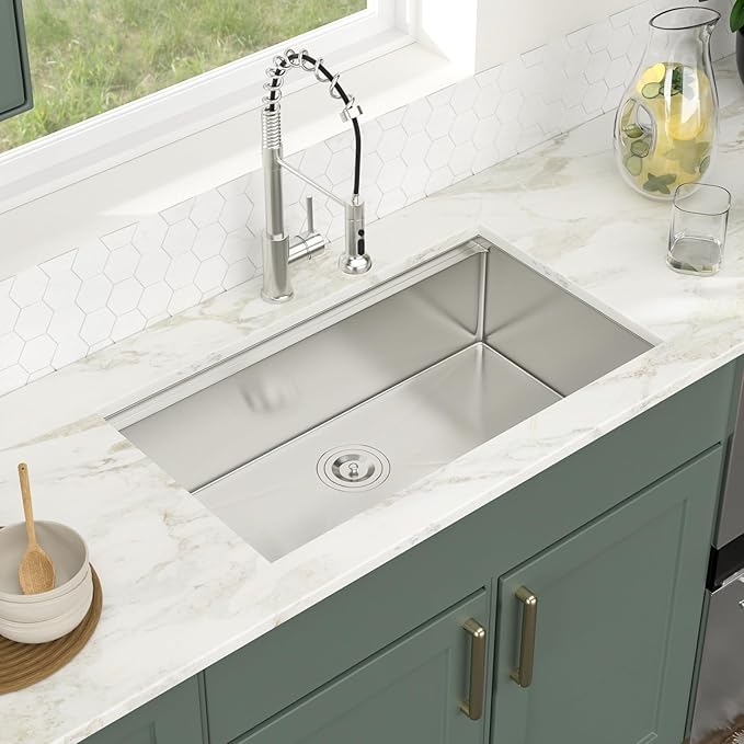 Logmey 36 Inch Undermount Kitchen Sink Stainless Steel Workstation 16 Gauge T304 Single Bowl Sink 36x19x9 Large Basin Under Counter Kitchen Sinks