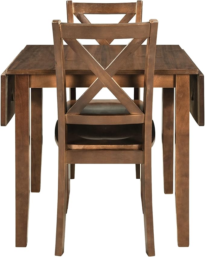 Wood Dining Table Set with 2 X-Back Chairs,3-Piece Drop Leaf Breakfast Nook Table with Chairs for Kitchen Room (Brown)