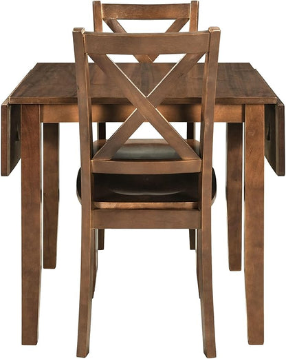 Wood Dining Table Set with 2 X-Back Chairs,3-Piece Drop Leaf Breakfast Nook Table with Chairs for Kitchen Room (Brown)