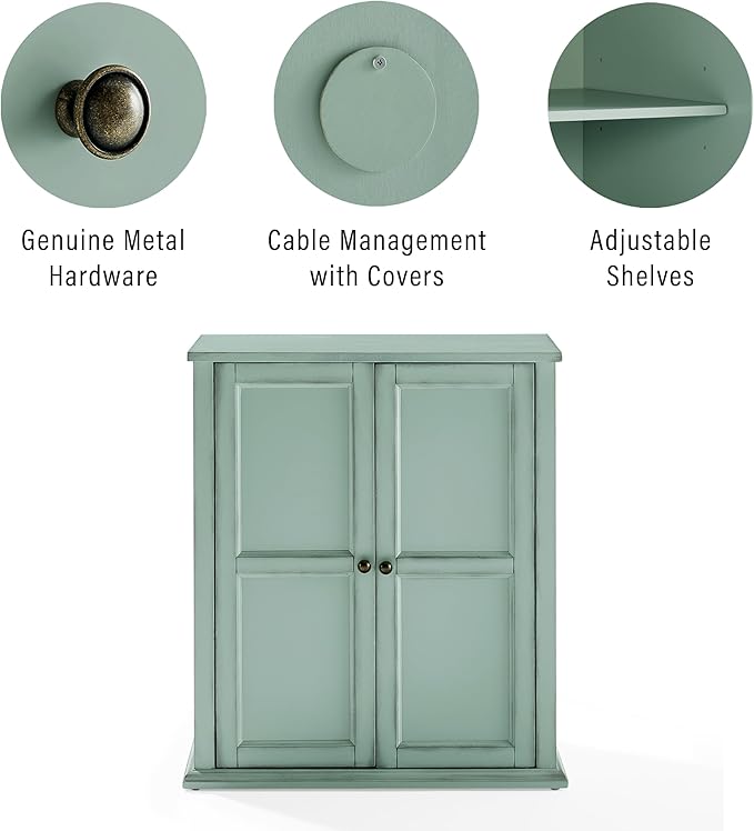 Crosley Furniture Holbrook Traditional Stackable Kitchen Storage Pantry, Accent Cabinet, Bathroom Storage, Distressed Seafoam Blue