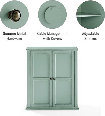 Crosley Furniture Holbrook Traditional Stackable Kitchen Storage Pantry, Accent Cabinet, Bathroom Storage, Distressed Seafoam Blue