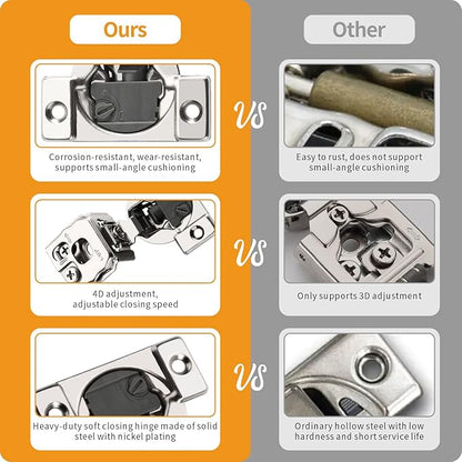 Chibery 2 Pack 1-1/4" 4D Overlay Soft Close Concealed Hinges for Face Frame Door, Control Closing Speed, Smooth Slow Self Close Hinges, Satin Nickel, 105° Open Angle Stainless Steel Cabinet Hinges