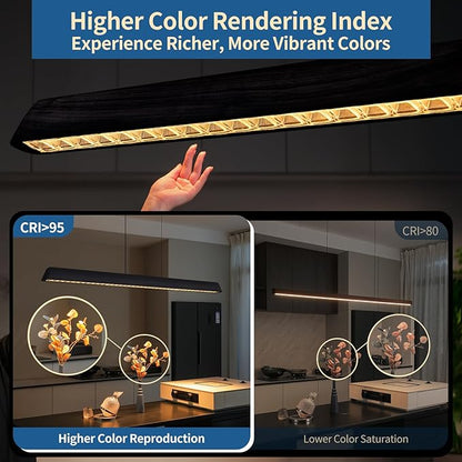 Wood Linear Pendant Light, Dimmable Kitchen Island Lighting with Remote, 30W LED Island Lights for Kitchen, Adjustable Linear Chandelier for Dinning Room Light Fixture (Black, 45inch)