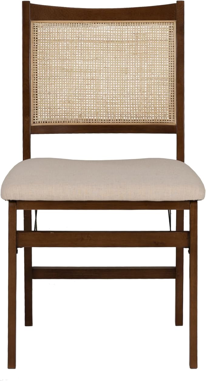 Powell Kasi Brown and Natural Rattan Cane Fully Assembled Foldable Wooden Dining Side Chair