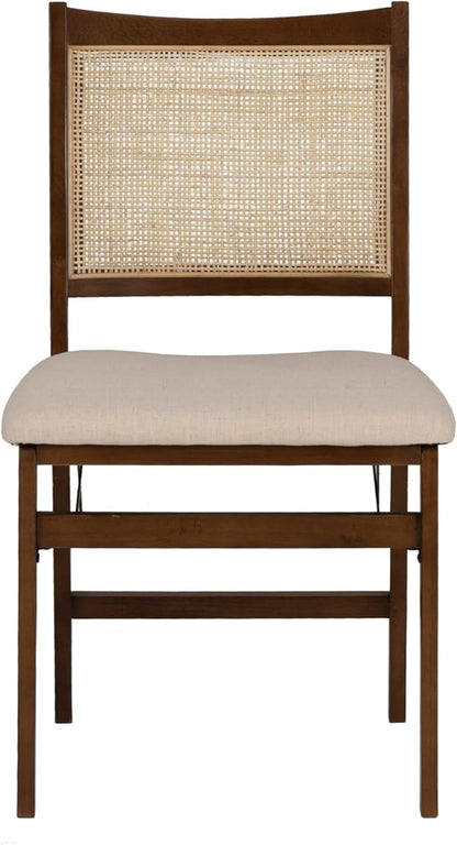 Powell Kasi Brown and Natural Rattan Cane Fully Assembled Foldable Wooden Dining Side Chair