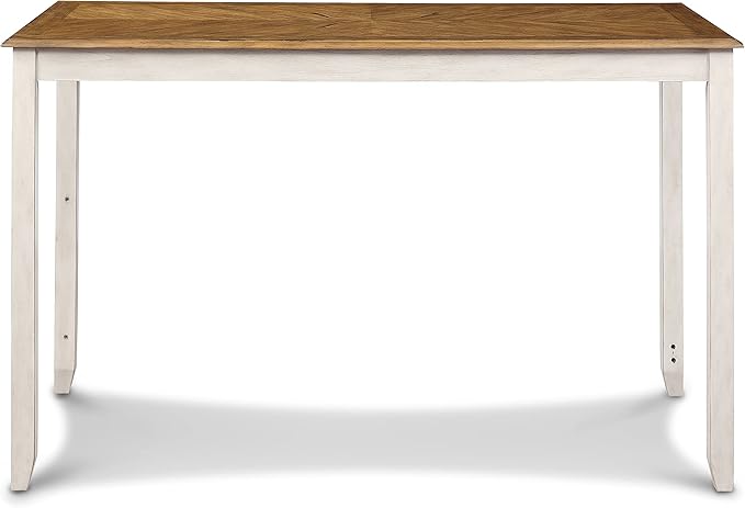 New Classic Furniture Amy Farmhouse Kitchen Counter Island Dining Table for 4 with Storage Shelf & USB Chargers, 60-Inch, Two Tone Vintage White/Brown