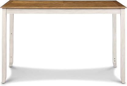 New Classic Furniture Amy Farmhouse Kitchen Counter Island Dining Table for 4 with Storage Shelf & USB Chargers, 60-Inch, Two Tone Vintage White/Brown
