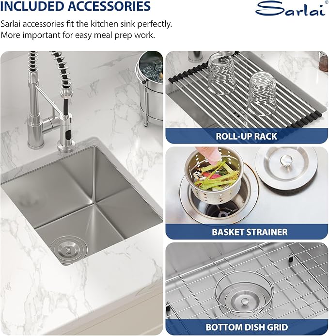 Sarlai 14 Bar Sink Undermount - 14"x18" Undermount Kitchen Sink Single Bowl 16 Gauge Stainless Steel Under Counter Bar Prep RV Camper Outdoor Small Kitchen Sink Basin