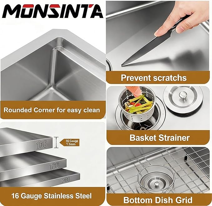 Drop In Kitchen Sink 33" x 22",16 Gauge T-304S Stainless Steel Workstation Sinks with Accessories, 33" x 22" x 10" Large and Deep Top Mount Single Bowl Kitchens Sink for Home,Outdoor