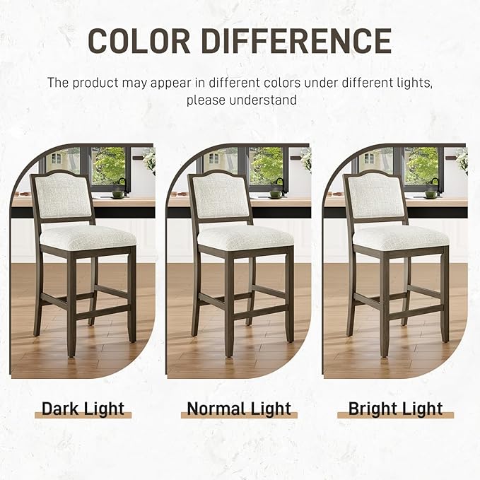 Counter Height Stools Set of 2 Rustic Pack with Rubber Wood Frame, Ergonomic Backrest, Versatile for Kitchen Island, Dining Room, Brown Backrest Room Cozy Gathering