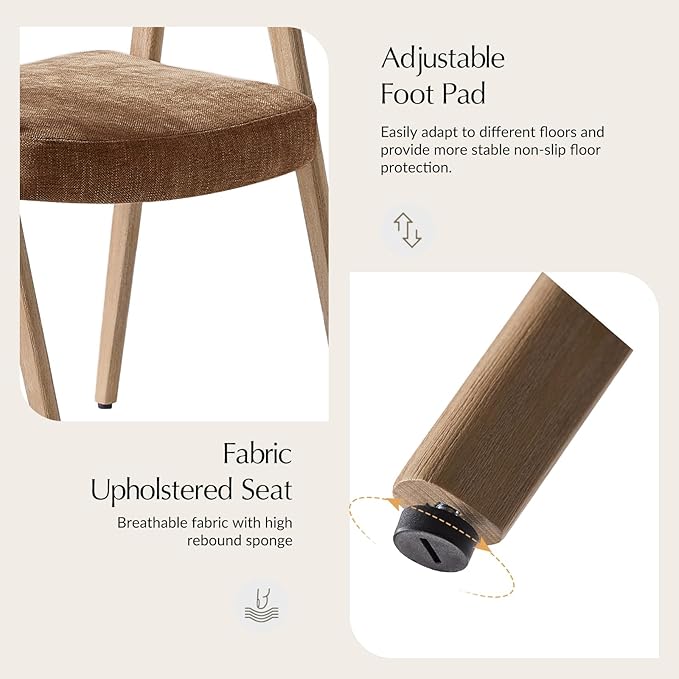 HULALA HOME Dining Chairs Set of 6, Mid-Century Modern Upholstered Dining Room Chair with Armrest, Curved Backtrst & Solid Wood Legs, Kitchen Side Chairs for Resurant, Living Room - Rust