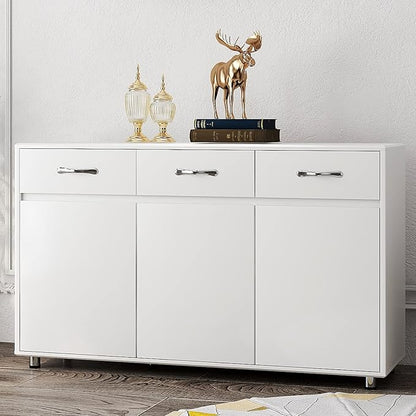 RASOO Buffet Kitchen Cabinet Storage Sideboard Cabinet Cupboard Sideboard Buffet Kitchen Room (White -3 Doors and 3 Drawers)