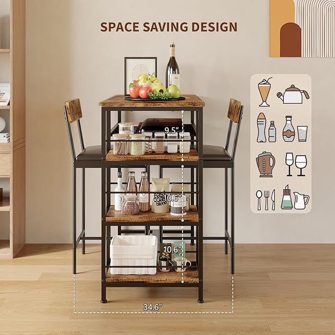 Garvee Dining Table Set for 2, Square Table and 2 Chairs Space Saving Compact Dinette Set for Small Spaces Kitchen Dining Room Apartment Breakfast Nook 29.1 x 29.1 x 30 in Retro