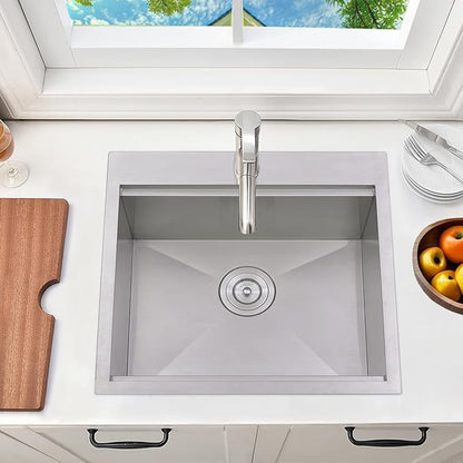 VCCUCINE Bar Sink Drop in, 21x20 Inch Topmount RV Small Kitchen Sink, 16 Gauge Overmount Stainless Steel Laundry Wet Bar Sink, Top Mount Outdoor Single Bowl,Brushed Nickel Prep Sink with Accessories