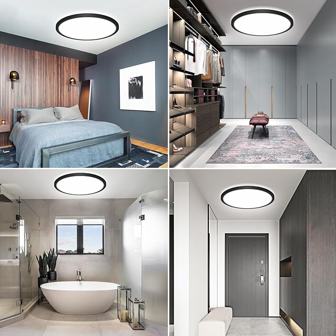 libtit 13 Inch Led Flush Mount Ceiling Light Fixtures, 3 Color 3000K-4500K-6000K Selectable, Thin Flat Round Lighting Fixture Surface Mount for Office Garage Hallway (Black, 12 Pack)