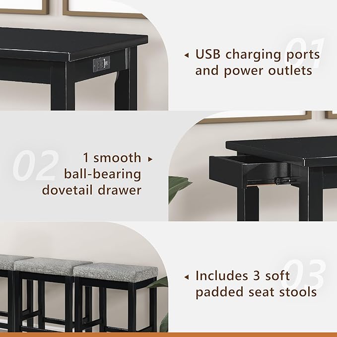 Homelegance 4-Piece Counter Height Dinette Set, Black