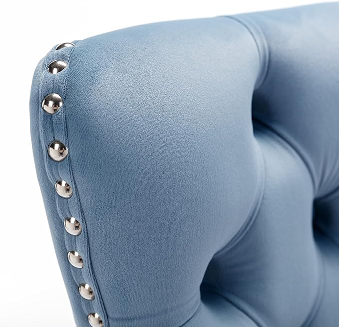 26" Counter Height Bar Stools Set of 2, Velvet Bar stools with Button BackRivet Trim Upholstered Kitchen Island Chairs with Sturdy Chromed Metal Base Legs Bar Stools,Light Blue,2 Pack